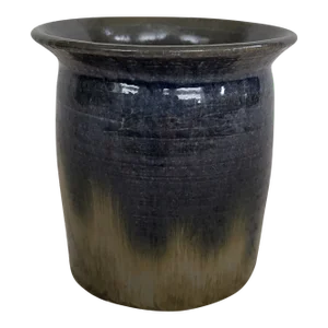1990s Blue & Taupe Hand Thrown Earthenware Pot