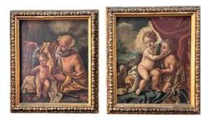 Neapolitan School Artist, Devotional Scenes, Paintings on Panels, Set of 2