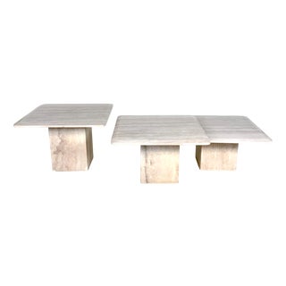 Italian Brutalist Travertine Stone Side or End Tables, 1970s, Set of 3 For Sale