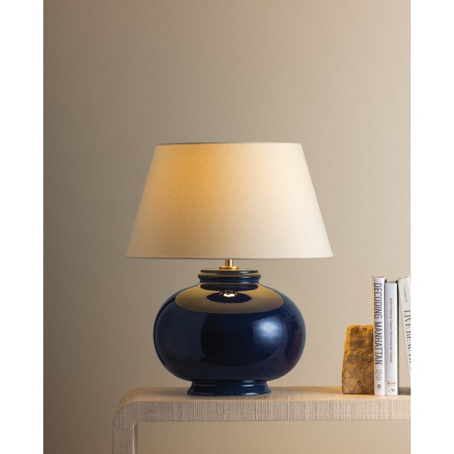 Hudson Valley Lighting Moodus 20 in. 1 Light Table Lamp in Aged Brass and Ceramic Parrish Blue Finish For Sale - Image 10 of 11