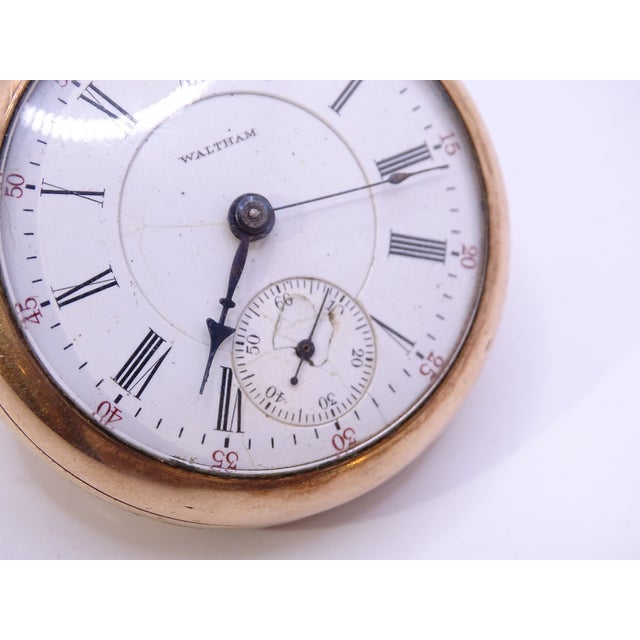 Savonette Pocket Watch in 14k Gold, Porcelain and Crystal from American Waltham Watch Co., USA, 1900s For Sale - Image 9 of 18
