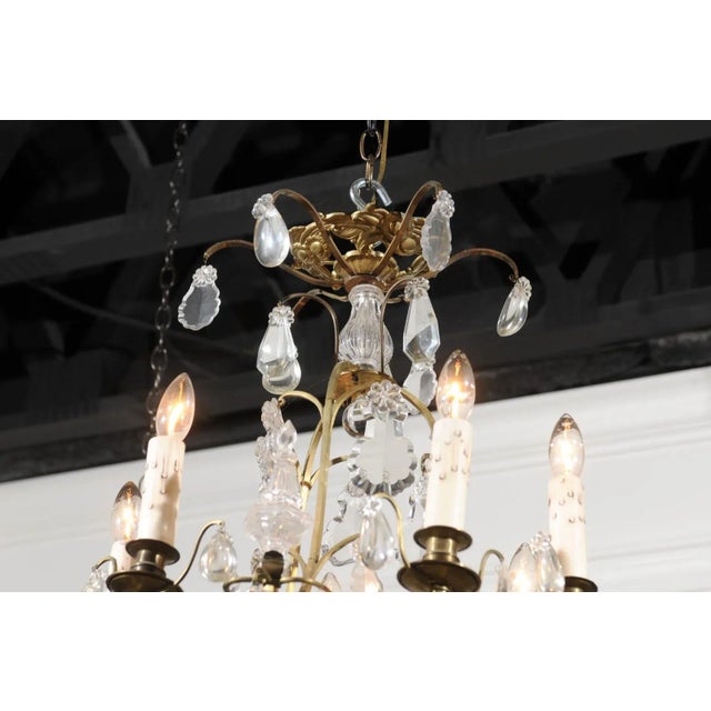 French 19th Century Six-Light Crystal Chandelier with Scrolled Brass Armature For Sale - Image 11 of 12