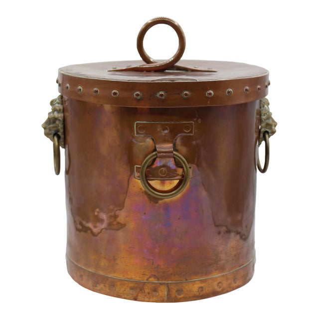 Late 19th Century English Covered Copper Bucket or Coal Hod For Sale
