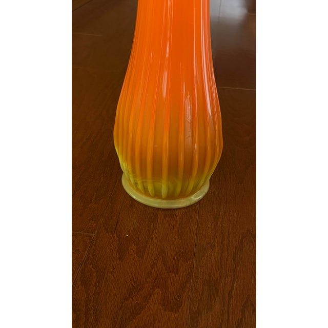 Glass Vintage 60's Bittersweet l.e. Smith Orange Art Glass Swung Vase 30 1/2" Tall MCM Handblown Floor Vase For Sale - Image 7 of 15