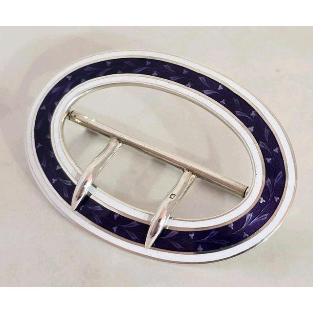 Brown Antique Edwardian Sterling Silver Guilloché Enamel Buckle, 1910 For Sale - Image 8 of 18