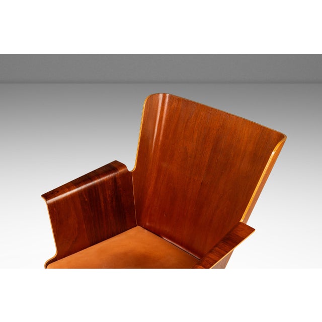 2000 - 2009 Scandinavian Modern Bentwood Office Chair Constructed From Birch With Patinated Cognac Leather, Axelsson Style, Sweden, 2000s For Sale - Image 5 of 12