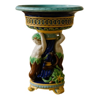 Majolica Vase or Centerpiece with Putti and Frogs, 19th Century For Sale