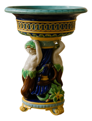 Majolica Vase or Centerpiece with Putti and Frogs, 19th Century