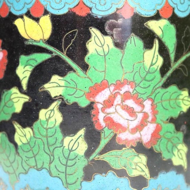 Antique Chinese Floral Cloisonne Enameled Lidded Tea Consister With Foo Dog For Sale - Image 11 of 15