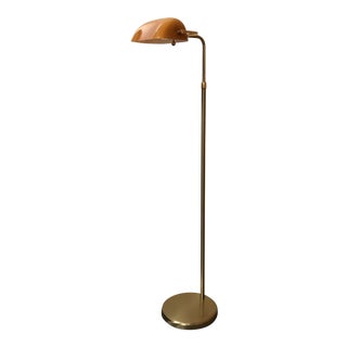 Mid-Century Brass Reading Lamp With Glass Shade For Sale