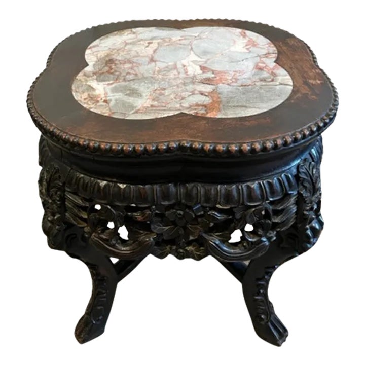 Early 20th Century Antique Carved Chinese Rounded Low Table | Chairish