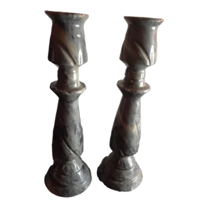 1980s Pair of Solid Grey Marble Candle Holders