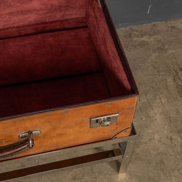 English Leather Trunk on Metal Stand, 1910s For Sale - Image 16 of 18