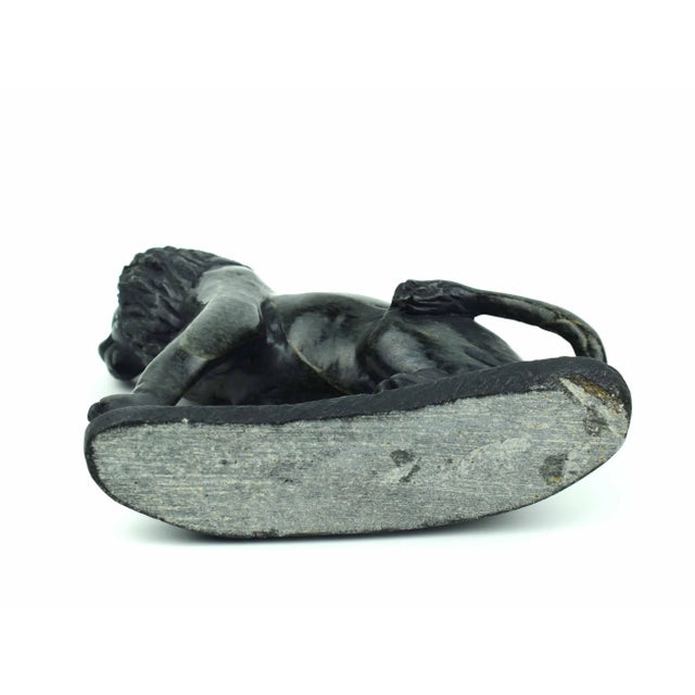 Mid 20th Century Handcrafted Solid Stone Sitting Lion Figurine on Base For Sale - Image 9 of 9