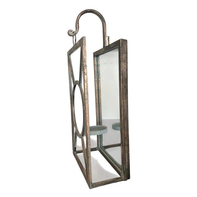 Traditional Vintage Palm Beach Regency Patinated Metal & Mirrored Geometric Candle Sconce For Sale - Image 3 of 12
