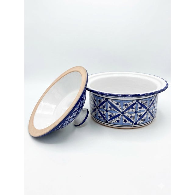 Fait Main - Vintage, French Pottery, Lidded Serving Dish, Blue & White For Sale - Image 4 of 4
