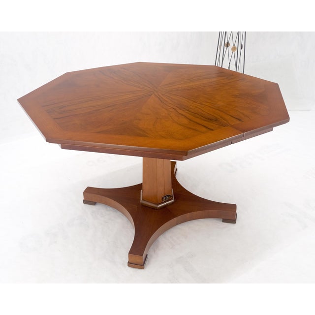 Baker LIght Walnut Round Octagon Single Base Two Leaves Dining Room Table For Sale - Image 10 of 12