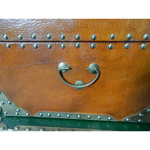 Wood 1980s Exotic Brass Nail Head & Enameled Wood Nesting Trunks or Chests For Sale - Image 7 of 12