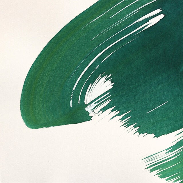 2020s The Green Dress 19 - Minimalist Figurative Ink Painting on French Linen Original Artwork by Bettina Mauel For Sale - Image 5 of 6