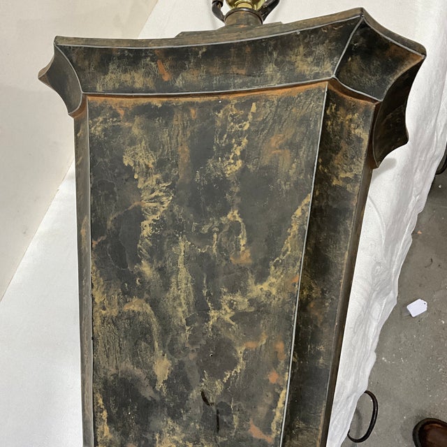 Metal 1940s Pagoda Metal Earthy Color Faux Painted Lamp For Sale - Image 7 of 10