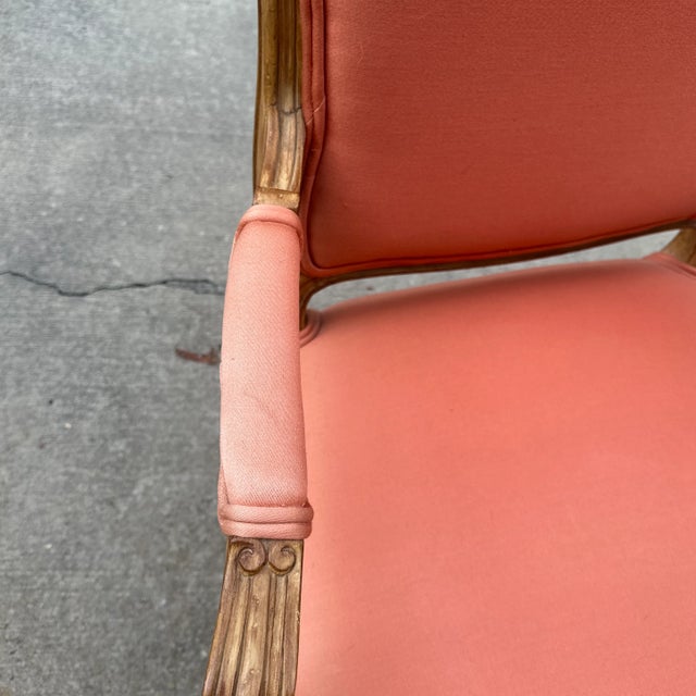 Wood 1970s Vintage Salmon Colored Cushions Wooden Chair For Sale - Image 7 of 9