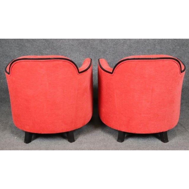 Textile Sleek Ebonized Art Deco Club Chair in Red Upholstery Circa 1930s Era- Pair For Sale - Image 7 of 11
