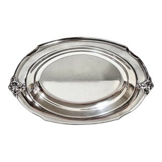 Vintage Silver Plate Oval Serving Tray With Floral Handles – Art Deco Revival Barware by Wilcox For Sale