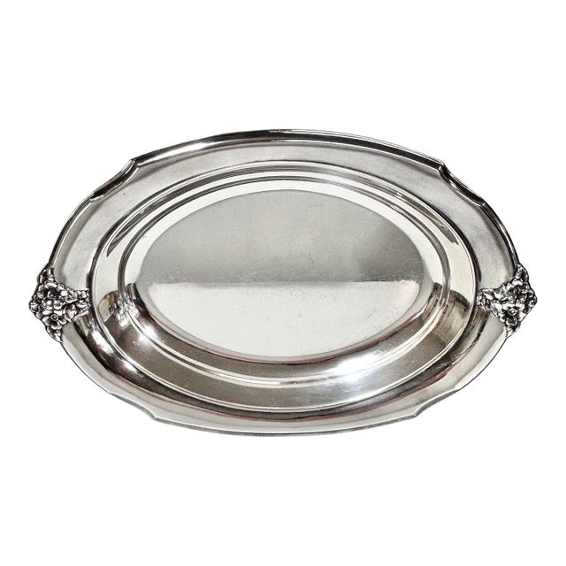Vintage Silver Plate Oval Serving Tray With Floral Handles – Art Deco Revival Barware by Wilcox For Sale