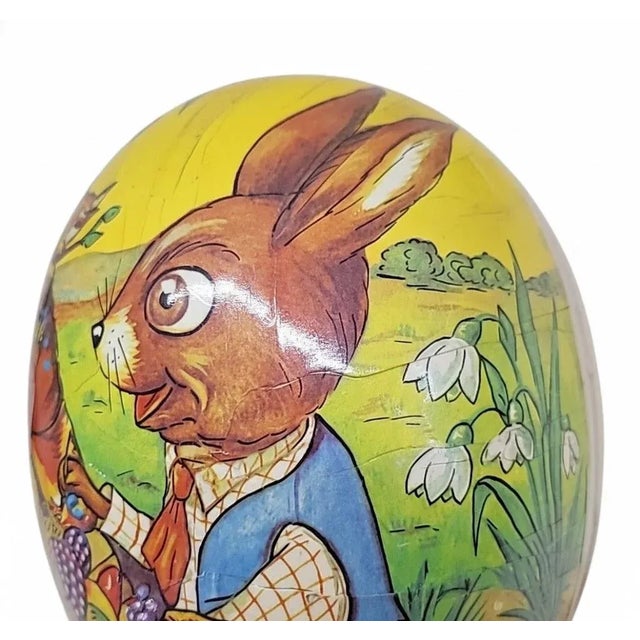 Paper Vintage German Paper Mâché Easter Egg — XL 10" Bunny Painting Scene For Sale - Image 7 of 8