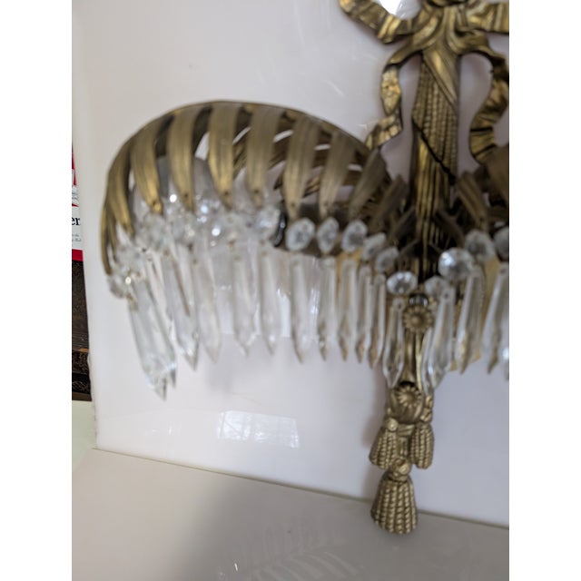 Mid 20th Century Mid 20th Century Baccarat Style Crystal Bronze Palm Tree Leaf Sconce For Sale - Image 5 of 11