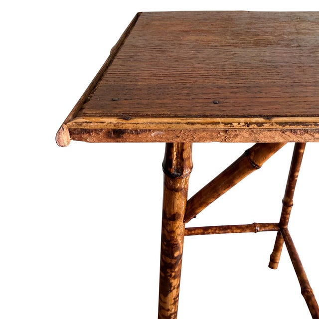 Wood Antique English Tortoiseshell Bamboo Tall Side Table or Plant Stand, Circa 1900 For Sale - Image 7 of 11