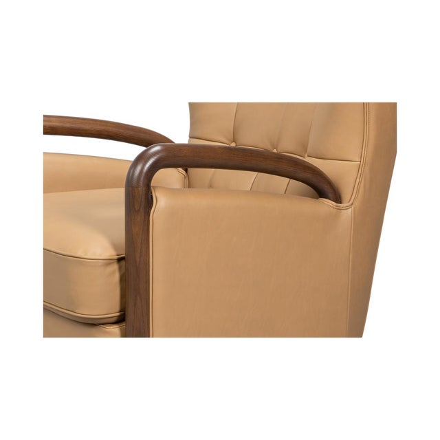 2020s Mid-Century Modern Tan Leather Armchair For Sale - Image 5 of 12
