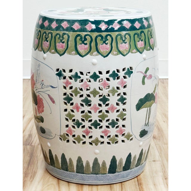 Ceramic Vintage Ceramic Lily Pad Motif Garden Stool For Sale - Image 7 of 10