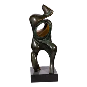 Abstract Bronze Sculpture on Marble Base by Jean Jacques Porret, 1983