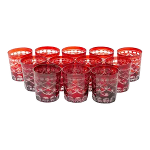 Set of Twelve '12' Antique Ruby Red Cut-To-Clear Rocks Glasses