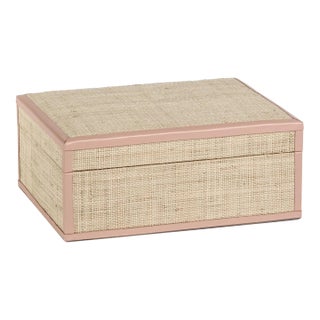 Reggio Raffia Decorative Box with Pink Trim, Small For Sale