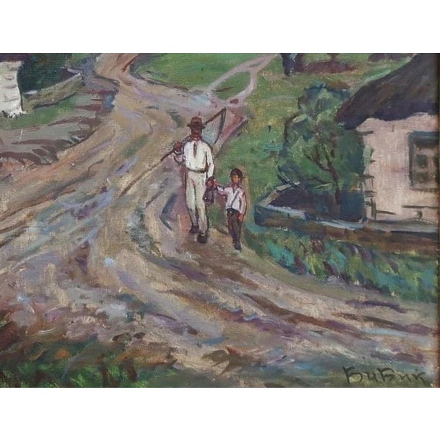 Rural Landscape Antique Oil Painting Original Soviet Art Ukrainian Artist Bibik S. 70-90 1970s For Sale - Image 6 of 6