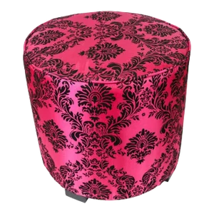 Vintage Upholstered Moroccan Stool in Hot Fuchsia Color