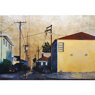 Duke Windsor, "Golden Sunrise Alley", Impressionist Cityscape, Gold Leaf For Sale