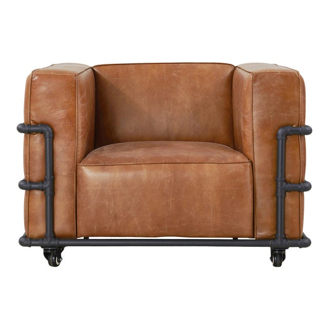 Crafters and Weavers Henry Industrial Modern Leather Arm Chair For Sale