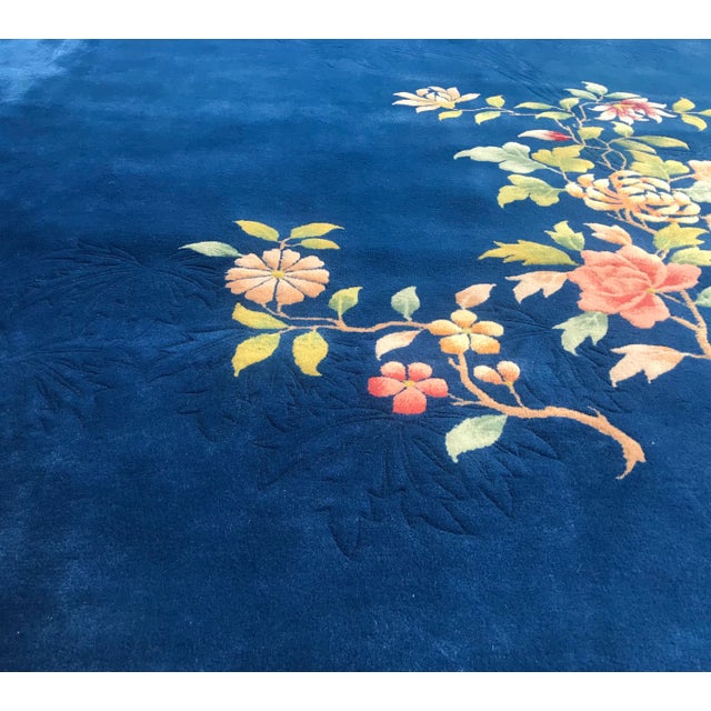 Royal Blue 1930s Vintage Art Deco Design Chinese Rug- 11′10″ × 19′3″ For Sale - Image 8 of 13