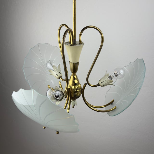 Antique Brass and Glass Chandelier in the style of Pietro Chiesa for Fontana Arte, Italy, 1930s For Sale - Image 12 of 18