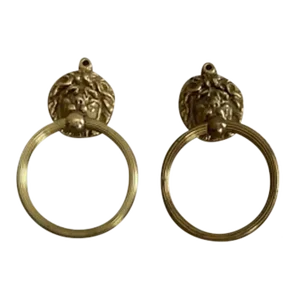 Vintage Brass and Metal Lion Head Baroque Style Round Curtain or Window Treatment Tie Backs - Sets of 2
