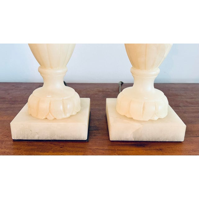 Alabaster Sarreid Carved Alabaster Lamps- A Pair For Sale - Image 8 of 12