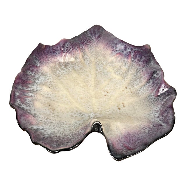 Leaf Shaped Dish in Glazed Stonewar by Pol Chambost, France, 1940s For Sale