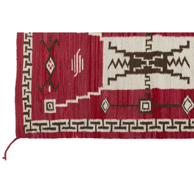 Cream Modern Navajo Style Wool Area Rug – Red, Cream, and Espresso Geometric For Sale - Image 8 of 9