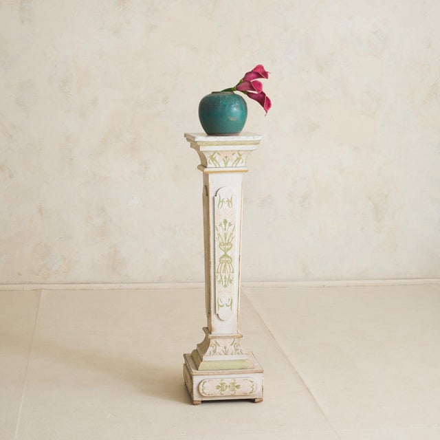 A French pedestal from the 1970s, where the language of Art Nouveau is carried forward through hand and surface. The...