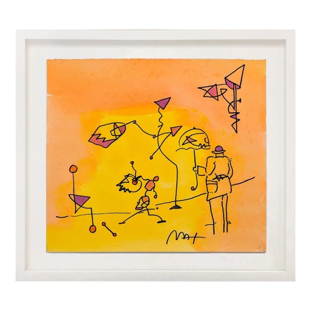 Peter Max, Umbrella Man (Framed, Original Mixed Media on Paper) For Sale