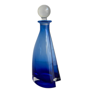 Italian Cobalt Blue Crystal Liquor Decanter Cristalleria Toscana Asymmetrical
