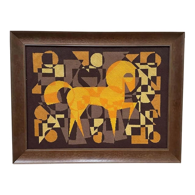 Modern Brown and Yellow Tapestry of a Horse by Patrice Allard For Sale
